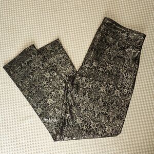 D.F.A. Black Gold Metallic Paisley Straight Leg Pull On Stretch Club Dress Pants